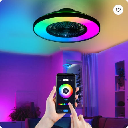23 Inch Black Ceiling Fan Light With LED RGB