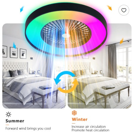 23 Inch Black Ceiling Fan Light With LED RGB