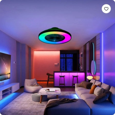 23 Inch Black Ceiling Fan Light With LED RGB